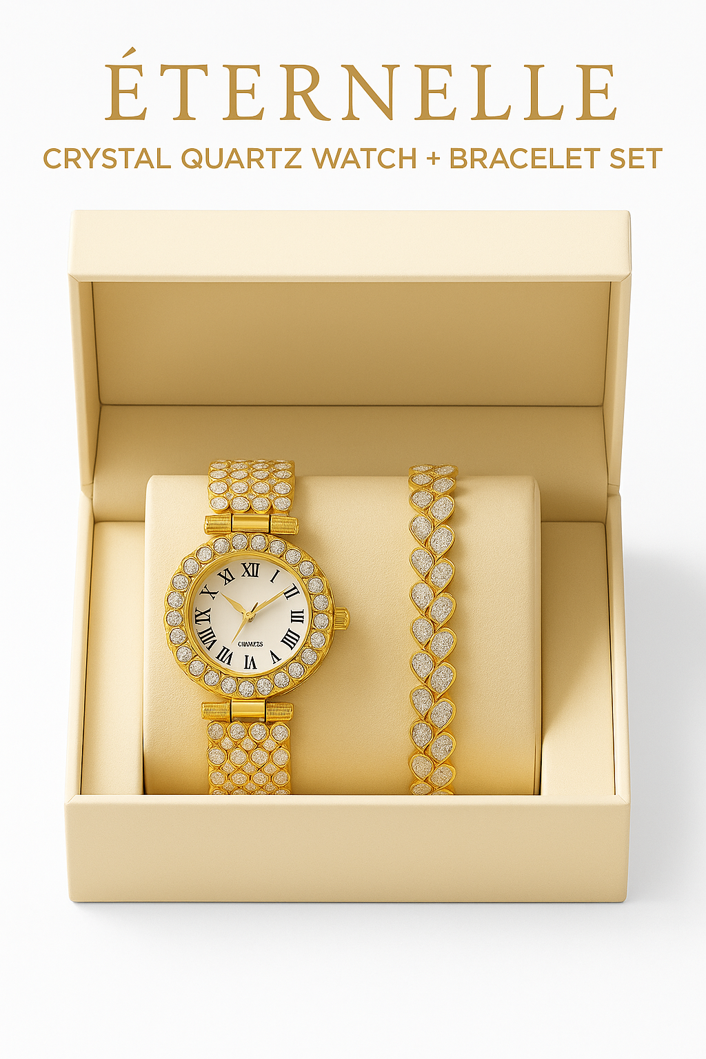 Éternelle Crystal Quartz Watch + Matching Bracelet Set