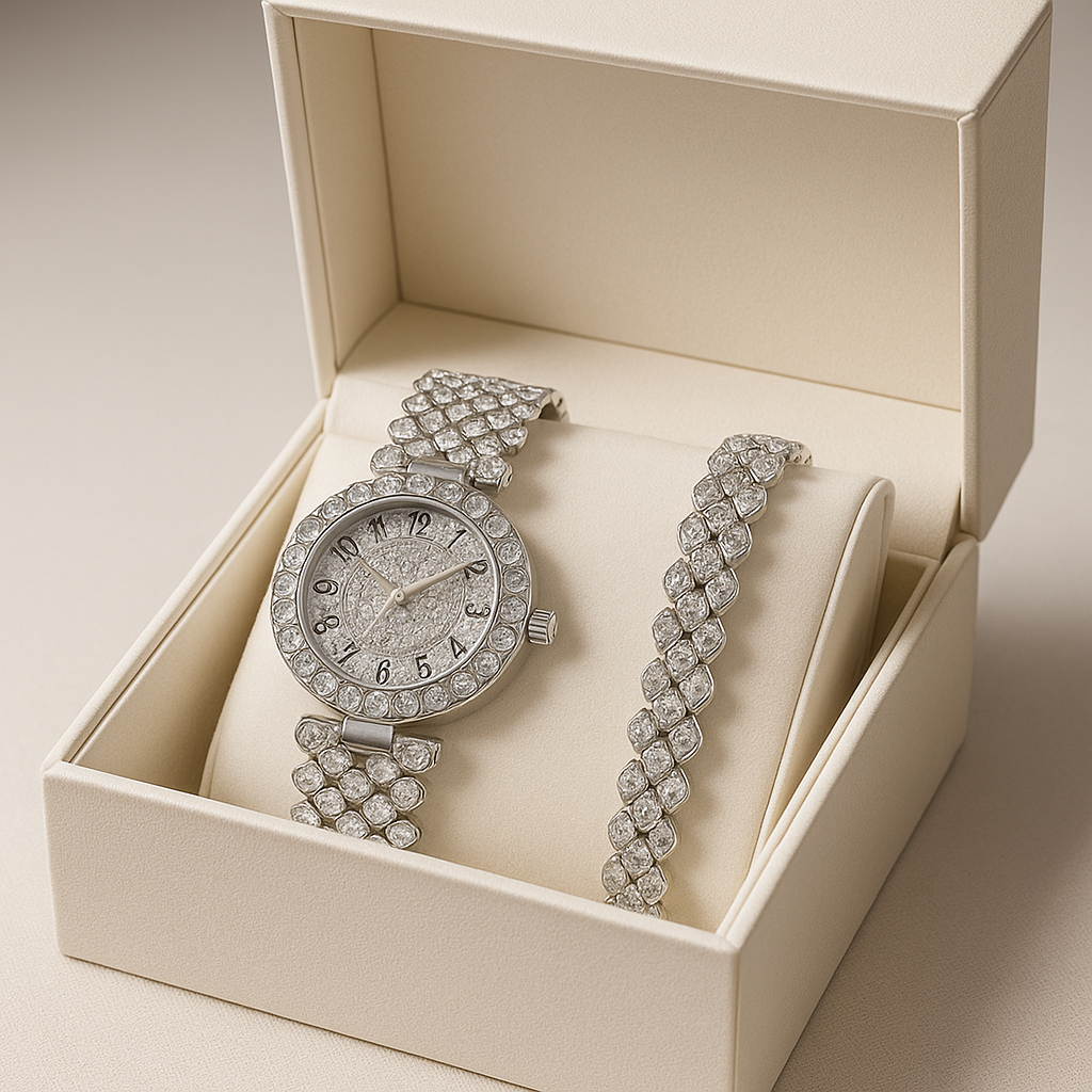 Éternelle Crystal Quartz Watch + Matching Bracelet Set
