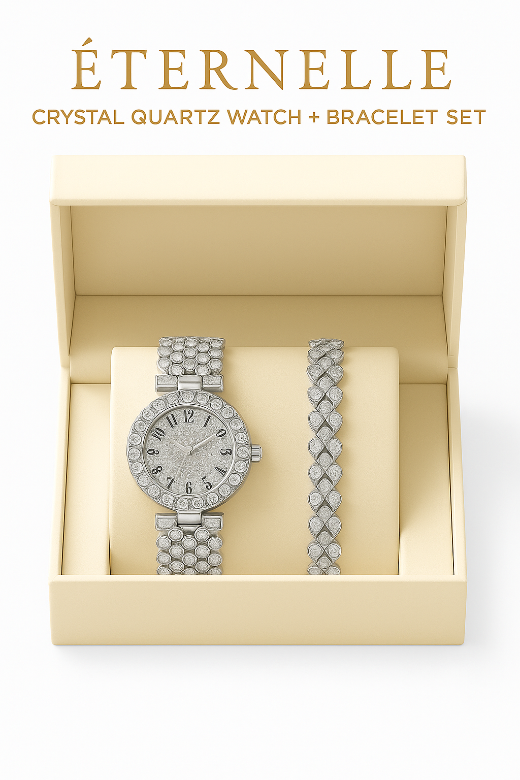 Éternelle Crystal Quartz Watch + Matching Bracelet Set
