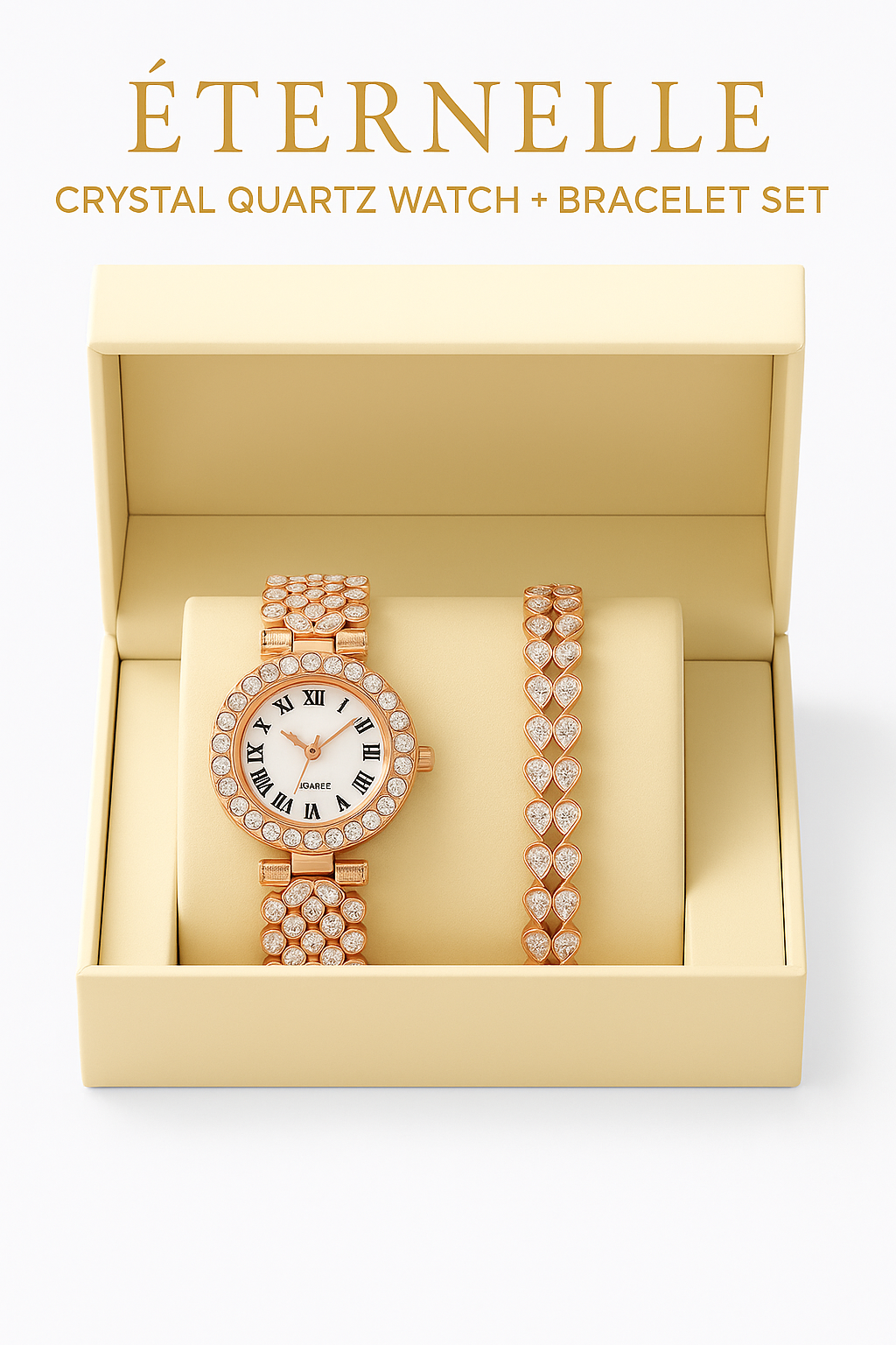 Éternelle Crystal Quartz Watch + Matching Bracelet Set