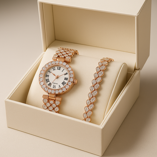 Éternelle Crystal Quartz Watch + Matching Bracelet Set